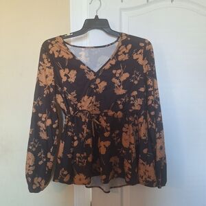 Floral Black and Tan Women's Top